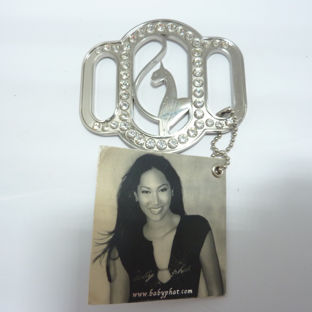 Vintage 90s Y2k Baby Phat Women’s Silver Tone Rhinestone Belt Buckle With Cat
